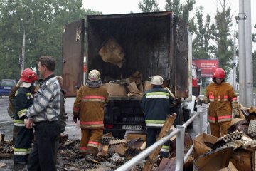 Пожар в автофургоне Городокской птицефабрики. Витебск. Фото Сергея Серебро