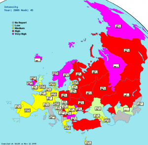 Карта интенсивности ОРИ в европе