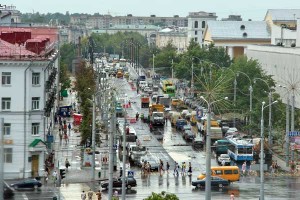 Огромная пробка в центре Витебска. Фото Сергея Серебро