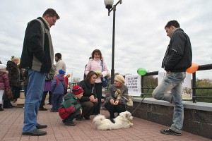 Акция «Сделаем их глаза счастливыми» по раздаче бездомных животных. Фото Сергея Серебро