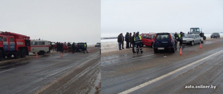 В Витебской области столкнулись два внедорожника, а затем в них врезался автомобиль Renault Laguna. Фото auto.onliner.by