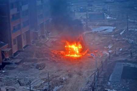 На стройке в Витебске сгорел самосвал. Фото Евгения Гвоздова