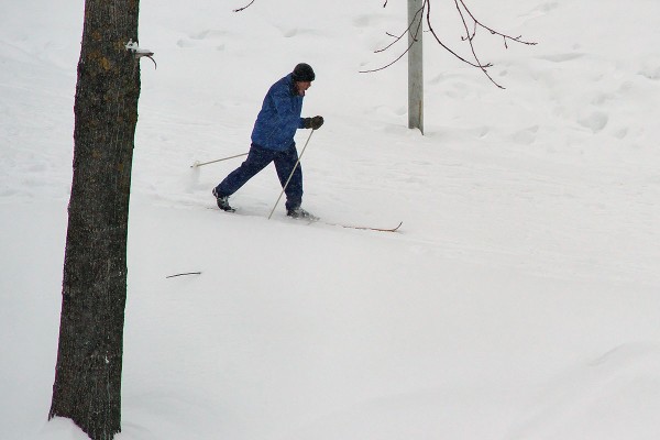 Лыжник катаетеся в пойме Витьбы во время циклона «Эмма» в Витебске. Фото Сергея Серебро