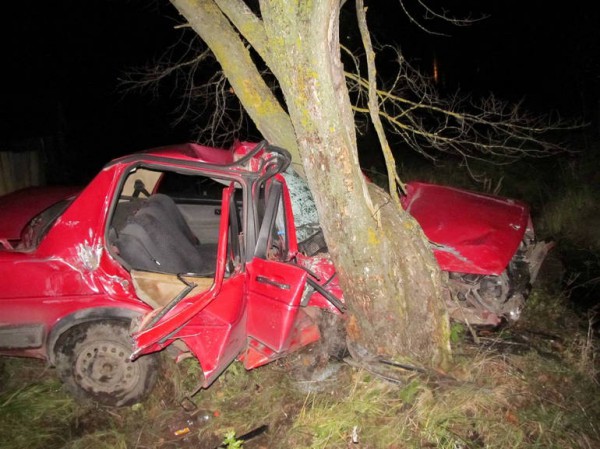 В Миорах в 3:00 молодой 21-летний водитель на «Volkswagen Jetta» врезался в дерево. Фото ГАИ