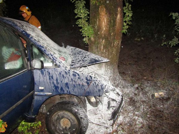 В Витебске легковушка врезалась в дерево, пострадали три человека. Фото МЧС
