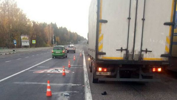 Под Лепелем пьяный пешеход попал сначала под грузовик, а затем — под легковушку. Фото ГАИ