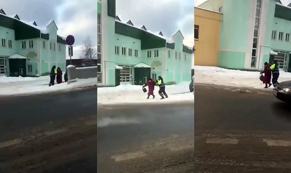 В Витебске пенсионерка пыталась убежать от инспектора ГАИ — она переходила улицу вне пешеходного перехода. Кадры из видеозаписи