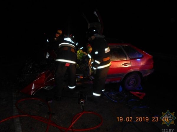 «Девятка» врезалась в отбойник на трассе в Оршанском районе, водителя из легковушки смогли извлечь только спасатели. Фото МЧС