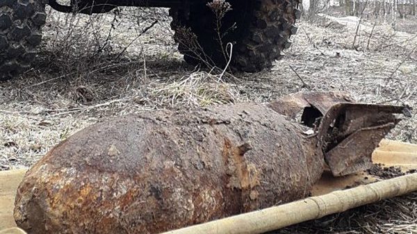 В лесу под Витебском нашли советскую 100-килограммовую авиабомбу. Фото УВД Витебского облисполкома