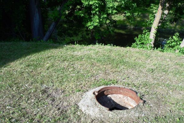 Купание запрещено! На берегу занесённой илом Витьбы в Витебске появились предупреждающие таблички. Фото Юрия Шепелева