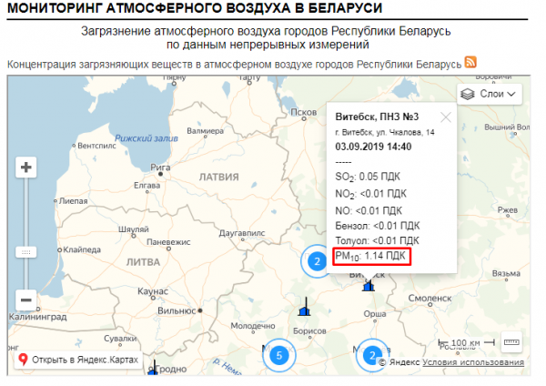 Согласно замерам, произведенным автоматизированным пунктом мониторинга атмосферного воздуха, расположенного в районе дома №14 на улице Чкалова, ПДК по PM10 было превышено в 1,14 раза. Это среднесуточные данные за предыдущее число — 2 сентября