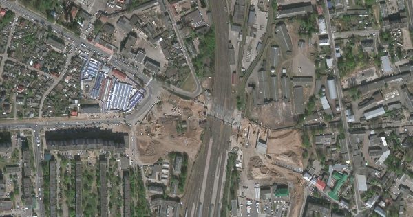 Реконструкция Полоцкого путепровода, апрель 2019 года. Спутниковое фото  Яндекс