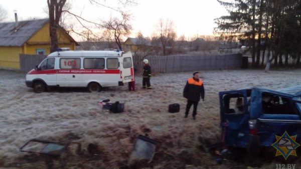 Микроавтобус разбился в Верхнедвинском районе, пассажира вытаскивали спасатели. Фото МЧС