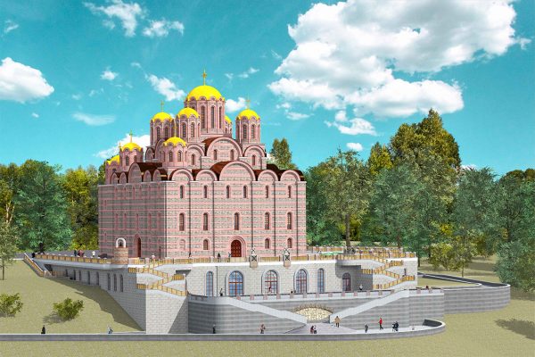 Вид на будущий Софийский собор в Витебске от Двины