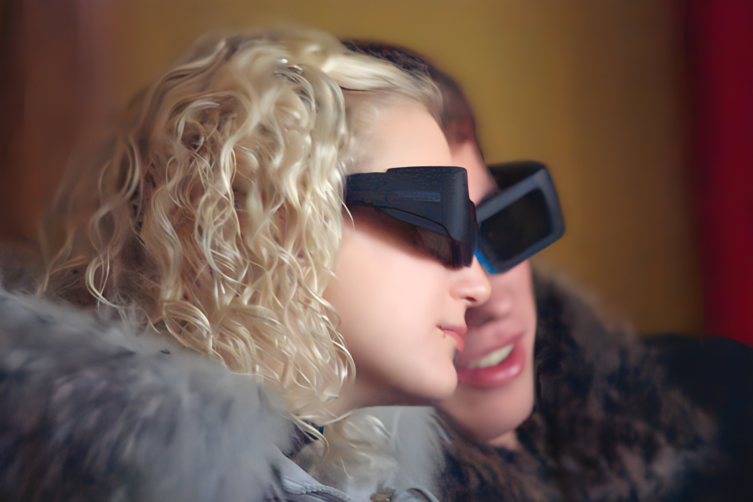 Молодые люди смотрят 3D-кинофильм. Фото Сергея Серебро